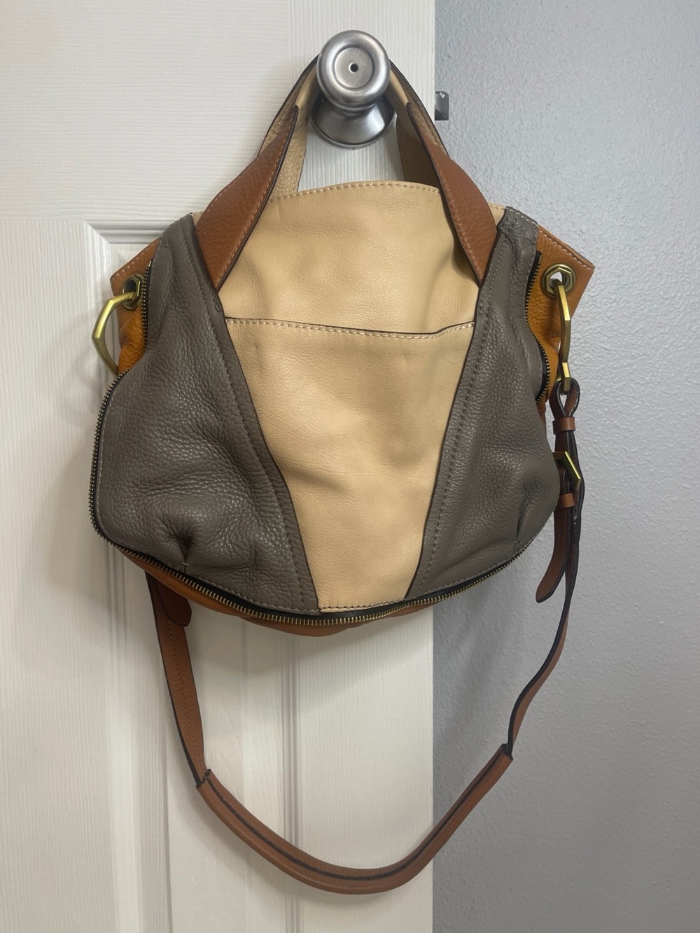 OrYANY Lian Slouchy Color Block Pebble Leather Hobo Shoulder- Crossbody Satchel
